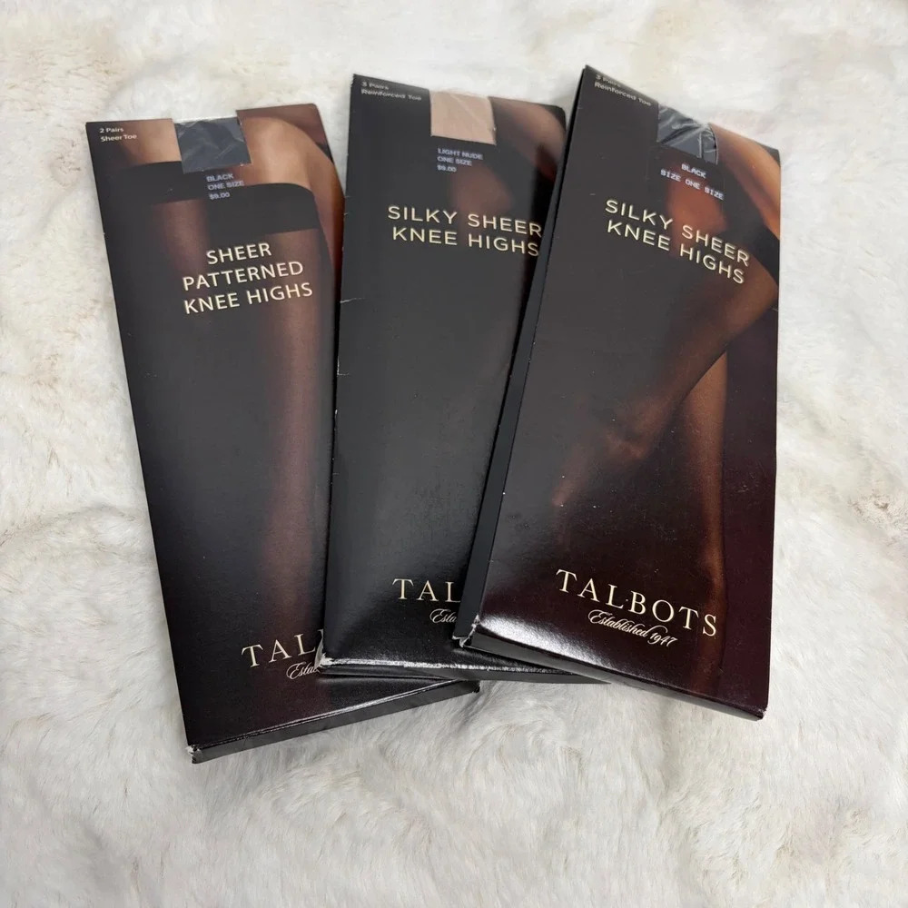 Talbots‎ Knee Highs Bundle 8 Pairs Black Light Nude Silky Sheer One Size NEW